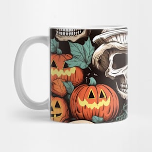 Halloween Skulls and Pumpkins Vintage Mug